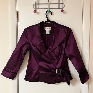 Carol Lin Jr Nites Silk Purple Blazer w/ Brooch and Back Zipper